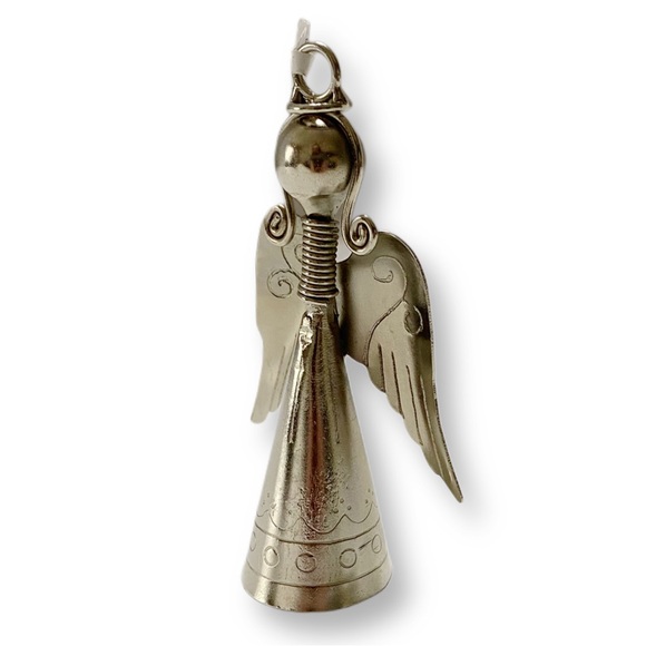 Crate&Barrel, 90s Vintage Silver Angel With Bell Ornament, Item No 521-551, 4" - Picture 6 of 10